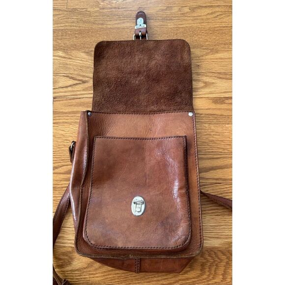 Vintage Hand Tooled Brown Leather Flower Messenger Shoulder Brown Purse - Picture 6 of 11